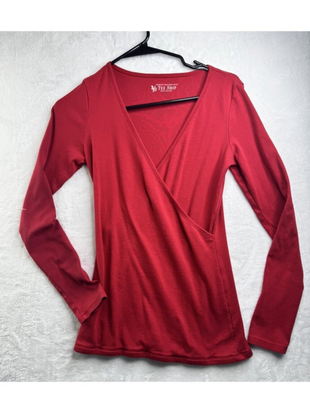 Victorias Secret Tee Shop Size M Womens Top Red Long Sleeve Cross Over Front V